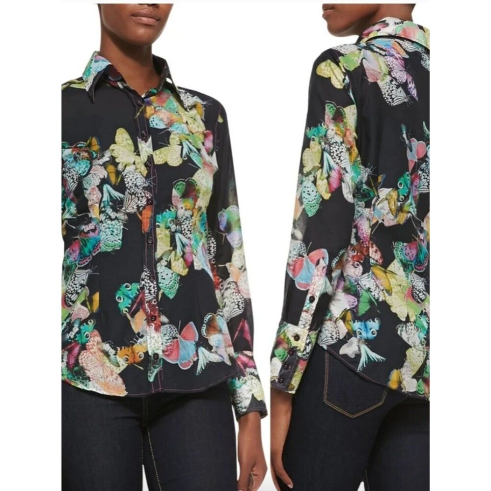 GEORG ROTH Butterfly Print Cotton/Silk Blouse Button down Shirt Top Medium
